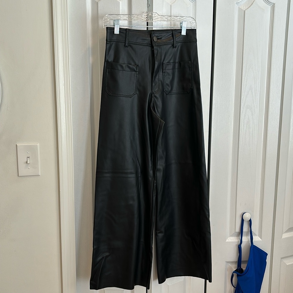 Black leather pant high waisted crop